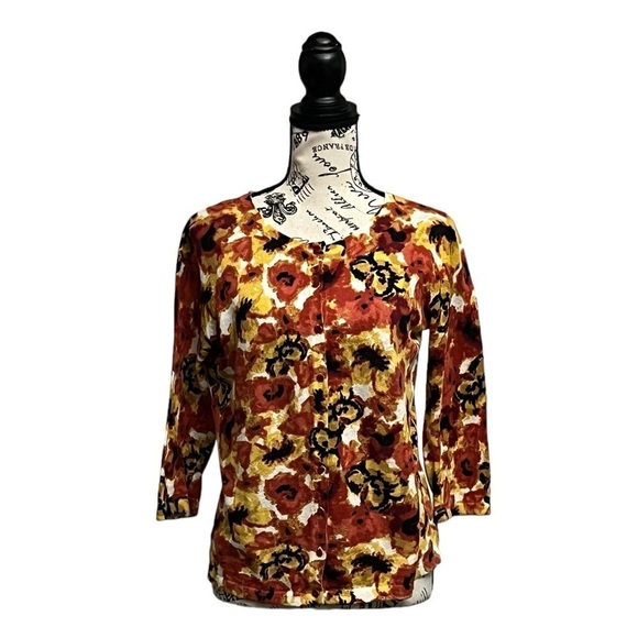 Nue Options Petite Floral Button Up Top PM 3/4 Sleeve Modest Boho Retro Fairy - Picture 2 of 10